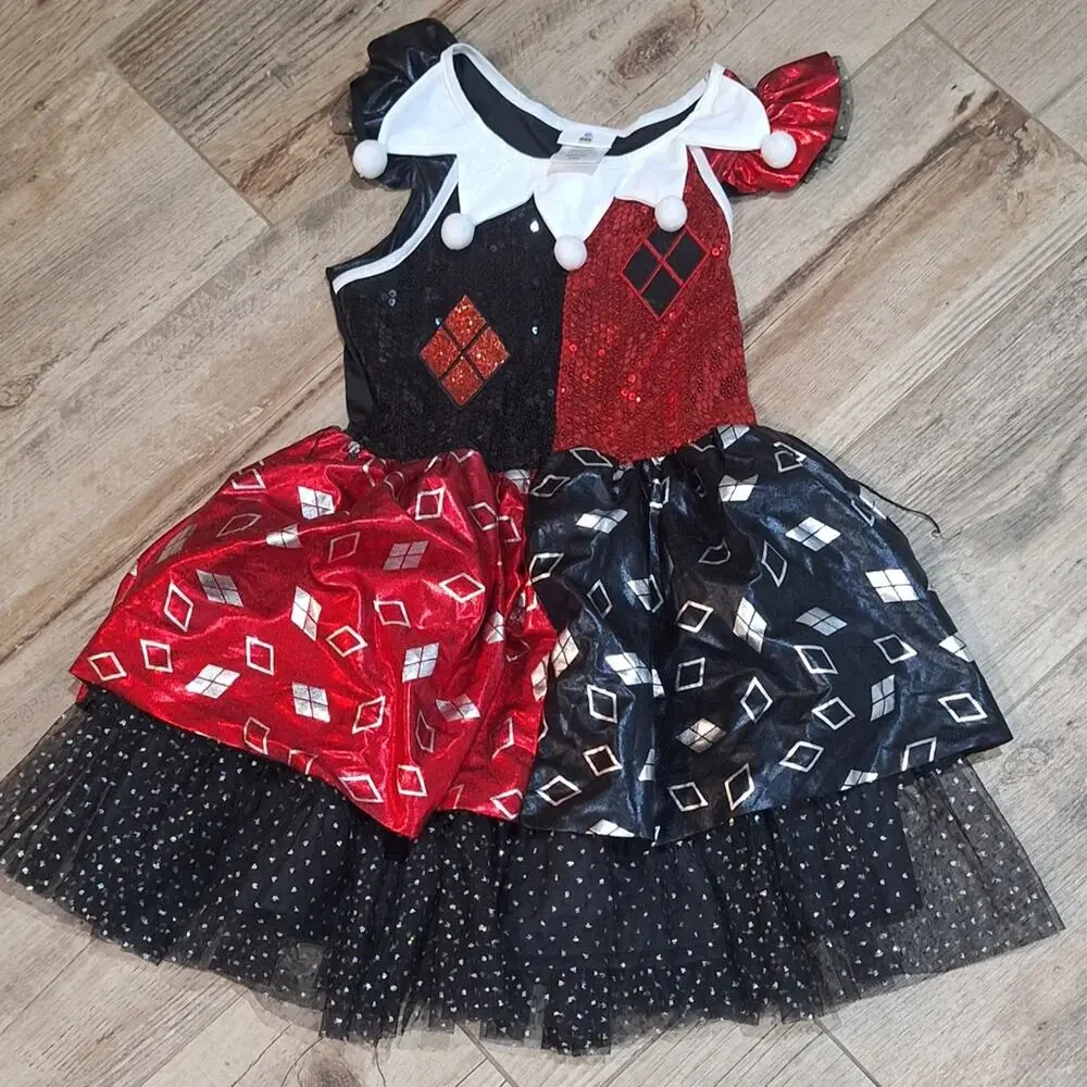 Harley Quinn /Batman Kids Costume - Red and Black Jester Dress Sz.M #1807